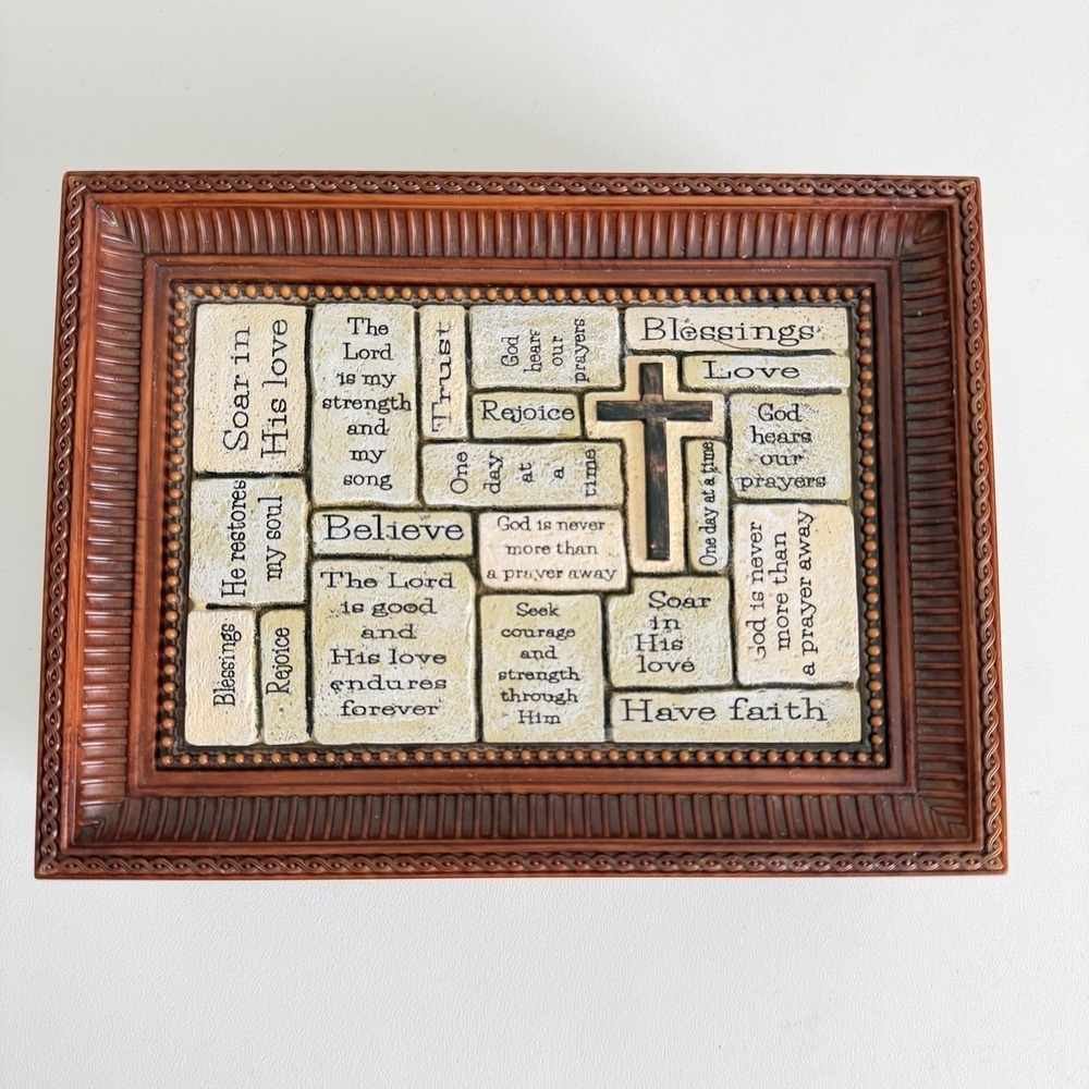 Roman Inc. Collection Inspirational Crossword Religious Music Box Brown (video)